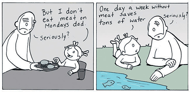Meat Free Monday - A comic by Lunarbaboon, Paul Goodenough, Paul, Mary and Stella McCartney and Meat Free Monday